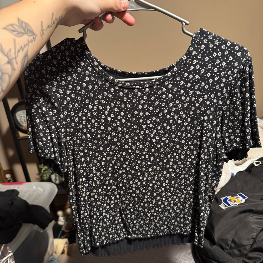 Floral Black and White Women's Top